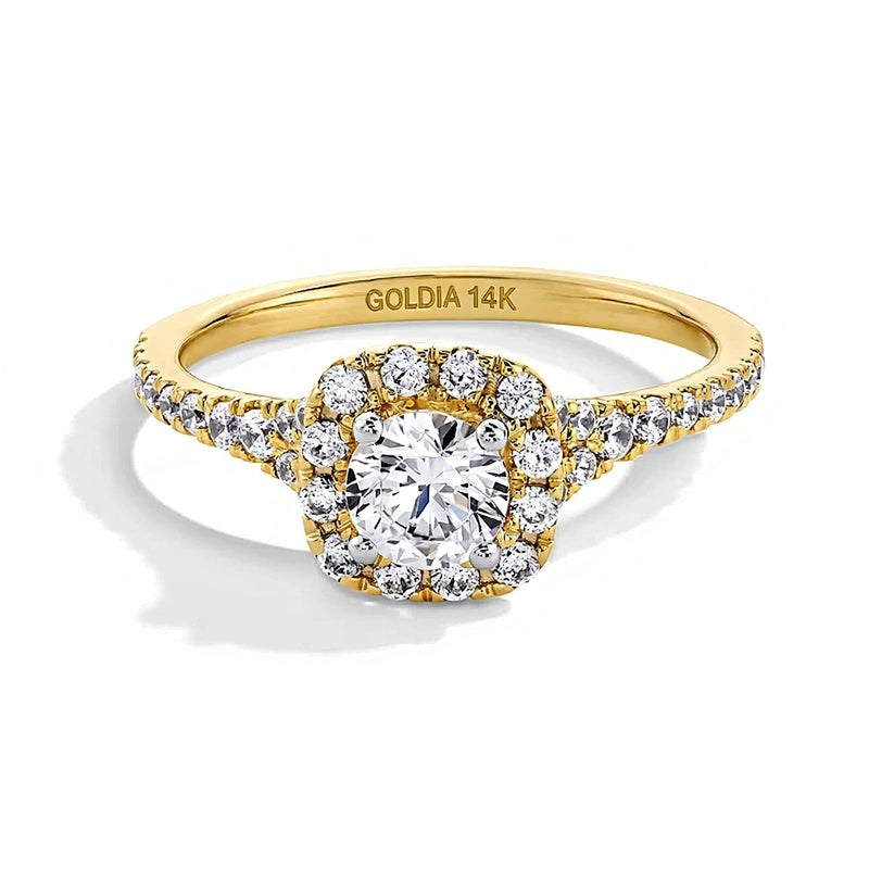 1.0 CT. TW Lab-Grown Diamond Cushion Frame Split Shank Engagement Ring in 14K Gold (F/SI2)
