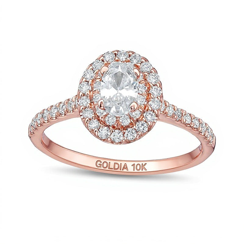 0.88 CT. TW Oval Diamond Double Frame Engagement Ring in 10K Rose Gold
