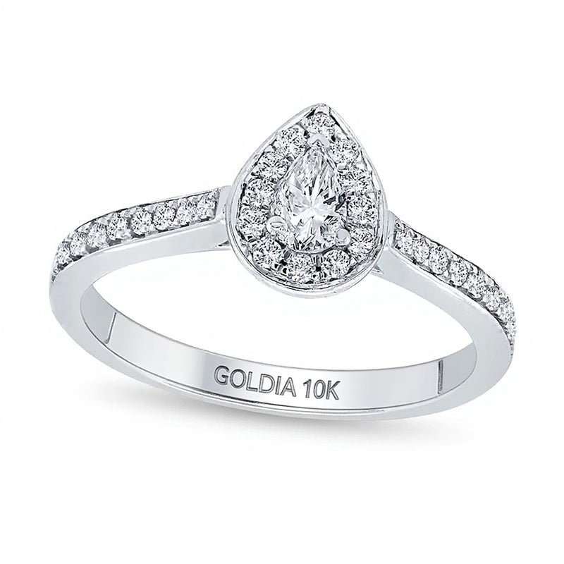 0.25 CT. TW Pear-Shaped Diamond Teardrop Frame Promise Ring in 10K White Gold
