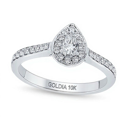 0.25 CT. TW Pear-Shaped Diamond Teardrop Frame Promise Ring in 10K White Gold