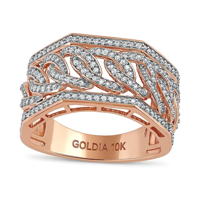 0.5 CT. TW Diamond Angled Curb Link Ring in 10K Rose Gold