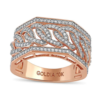 0.5 CT. TW Diamond Angled Curb Link Ring in 10K Rose Gold