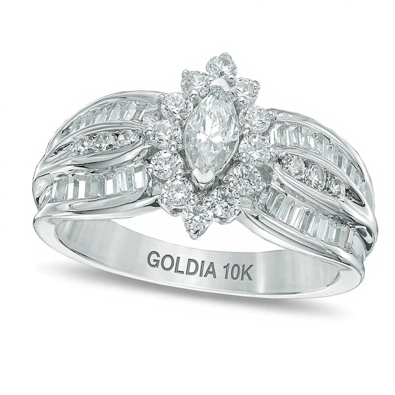 1.0 CT. TW Marquise Diamond Frame Engagement Ring in 10K White Gold