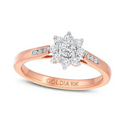 0.5 CT. TW Diamond Sunburst Channel-Set Shank Engagement Ring in 10K Rose Gold (J/I3)