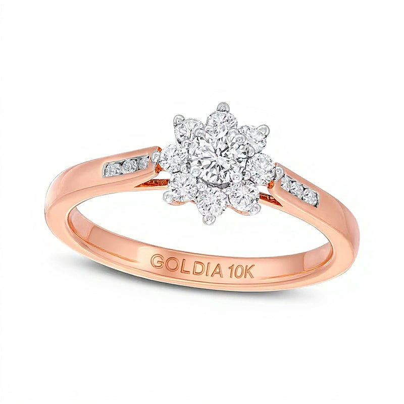 0.5 CT. TW Diamond Sunburst Channel-Set Shank Engagement Ring in 10K Rose Gold (J/I3)