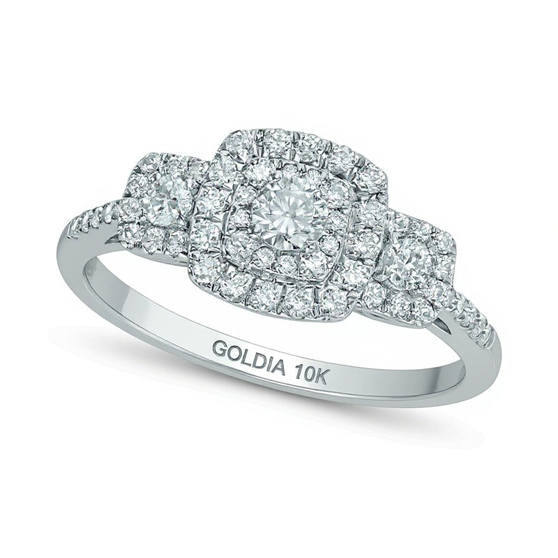 0.5 CT. TW Diamond Square Frame Three Stone Engagement Ring in 10K White Gold