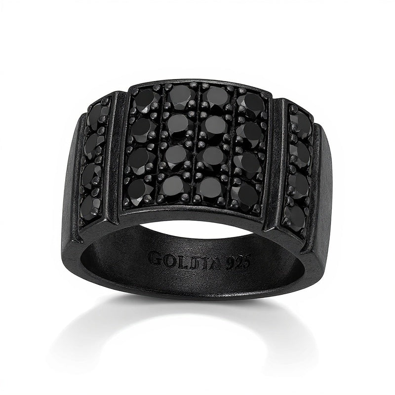 2.2 CT. TW Black Diamond Rectangle-Top Ring in Oxidized Black Sterling Silver