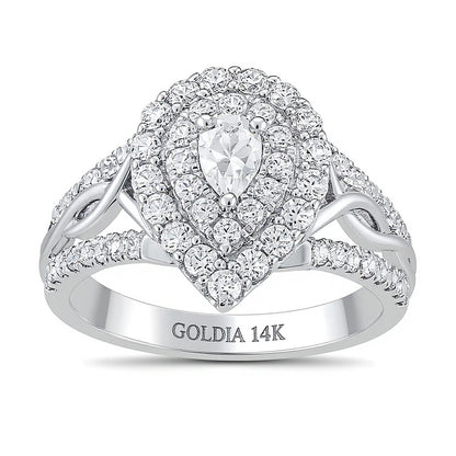 1.17 CT. TW Pear-Shaped Diamond Double Frame Twist Shank Ring in 14K White Gold