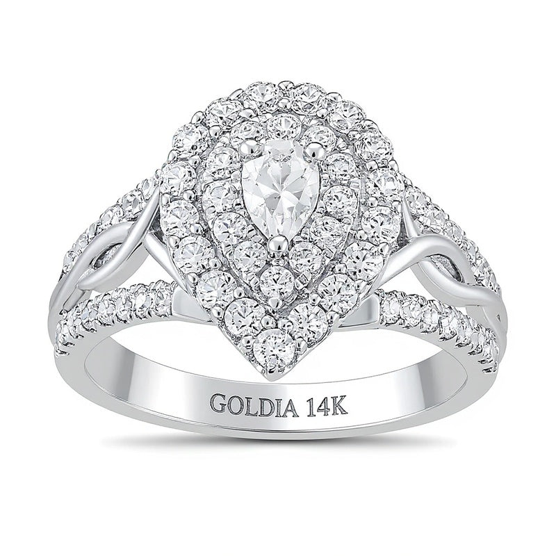 1.17 CT. TW Pear-Shaped Diamond Double Frame Twist Shank Ring in 14K White Gold