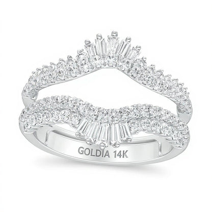 1.0 CT. TW Diamond Double Row Crown Solitaire Enhancer in 14K White Gold