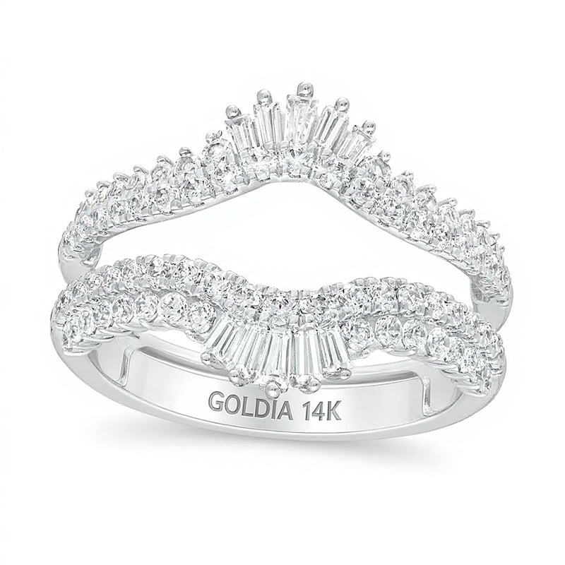 1.0 CT. TW Diamond Double Row Crown Solitaire Enhancer in 14K White Gold