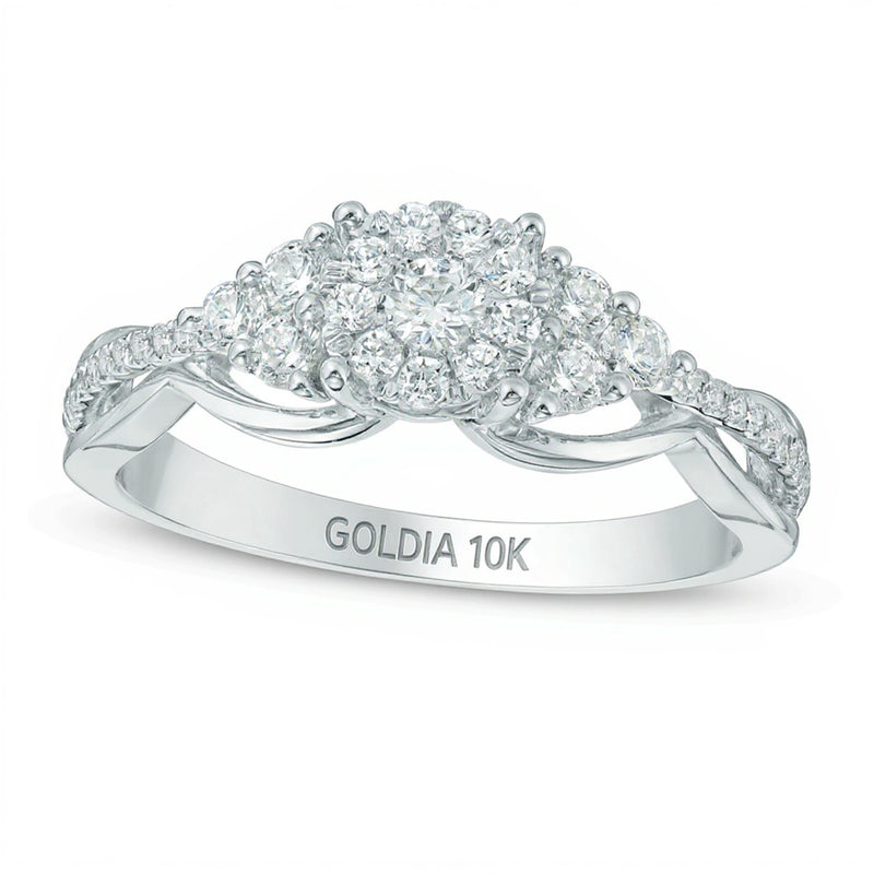 0.5 CT. TW Multi-Diamond Tri-Sides Engagement Ring in 10K White Gold