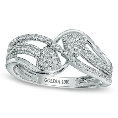 0.2 CT. TW Diamond Mirrored Hearts Promise Ring in 10K White Gold