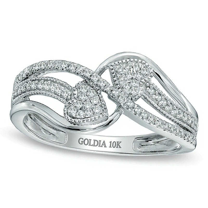 0.2 CT. TW Diamond Mirrored Hearts Promise Ring in 10K White Gold