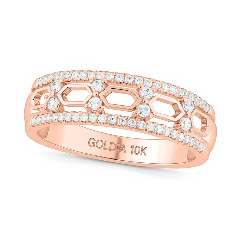 0.33 CT. TW Diamond Edge Hexagon Station Band in 10K Rose Gold