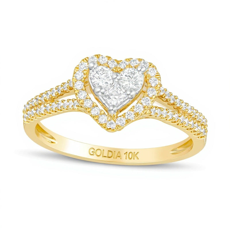 0.5 CT. TW Composite Diamond Heart Frame Ring in 10K Gold