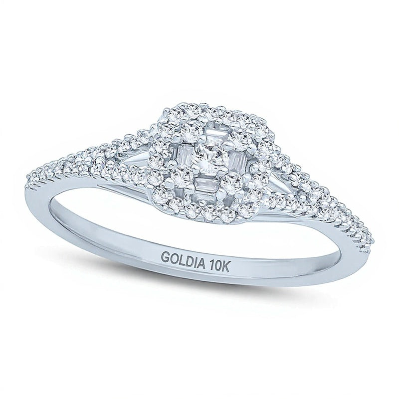0.25 CT. TW Diamond Double Square Frame Promise Ring in 10K White Gold