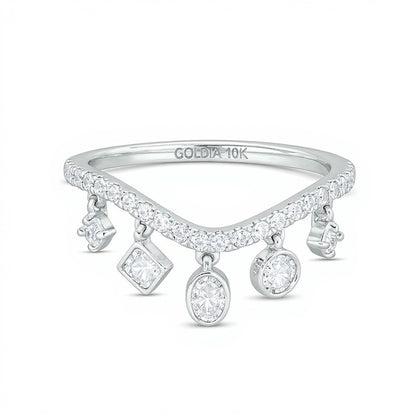 0.38 CT. TW Diamond Multi-Shaped Dangle Curved Ring in 10K White Gold