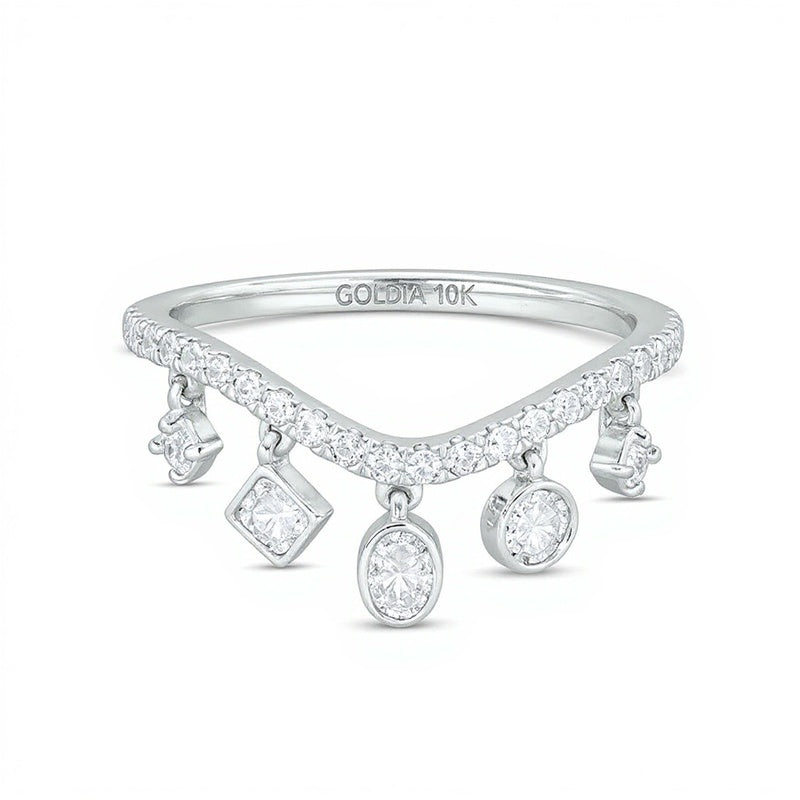 0.38 CT. TW Diamond Multi-Shaped Dangle Curved Ring in 10K White Gold