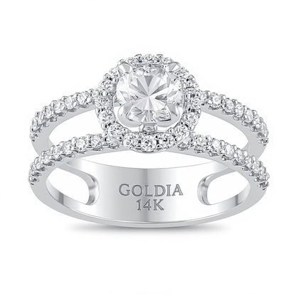 1.2 CT. TW Diamond Frame Double Row Open Shank Engagement Ring in 14K White Gold (I/I2)
