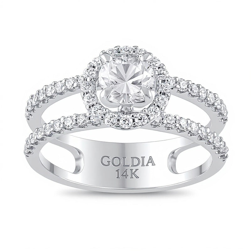 1.2 CT. TW Diamond Frame Double Row Open Shank Engagement Ring in 14K White Gold (I/I2)