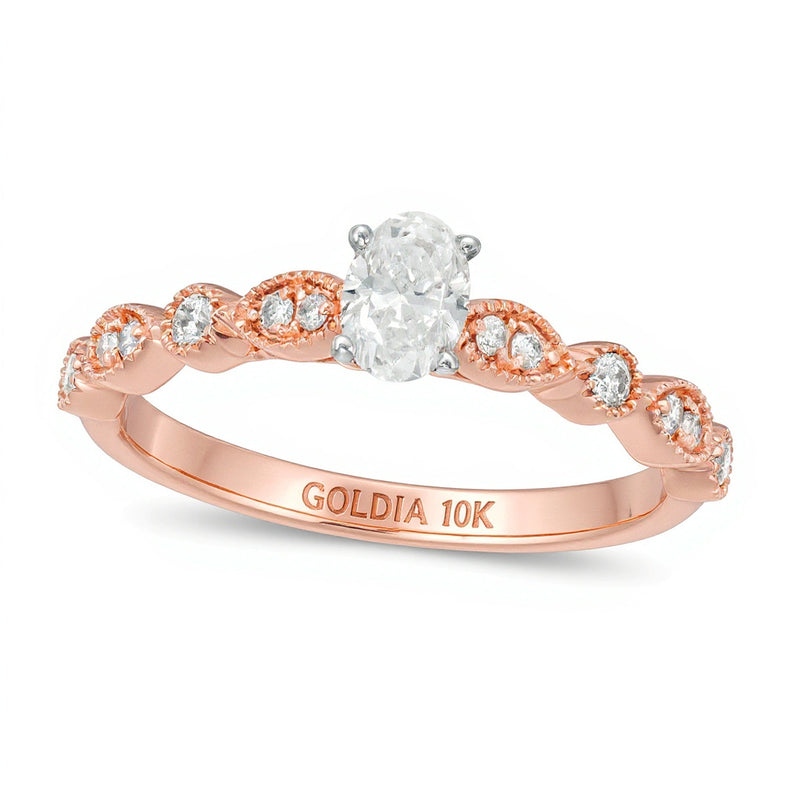 0.5 CT. TW Oval Diamond with Marquise Shapes Vintage-Style Engagement Ring in 10K Rose Gold