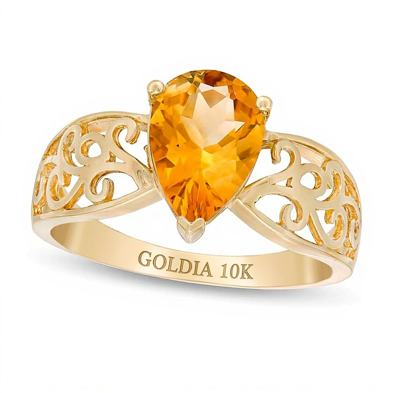 Pear-Shaped Citrine Wide Filigree Ring in 10K Gold
