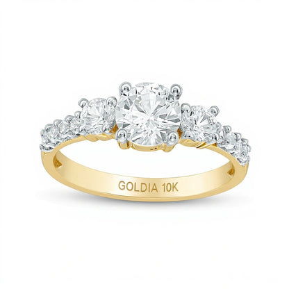White Lab-Created Sapphire Three Stone Ring in 10K Gold