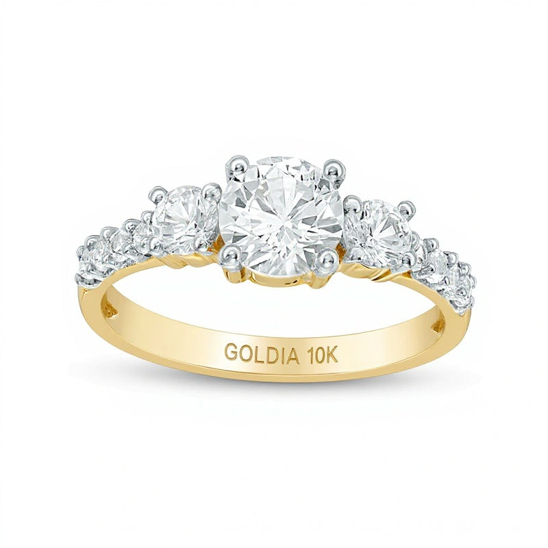 White Lab-Created Sapphire Three Stone Ring in 10K Gold