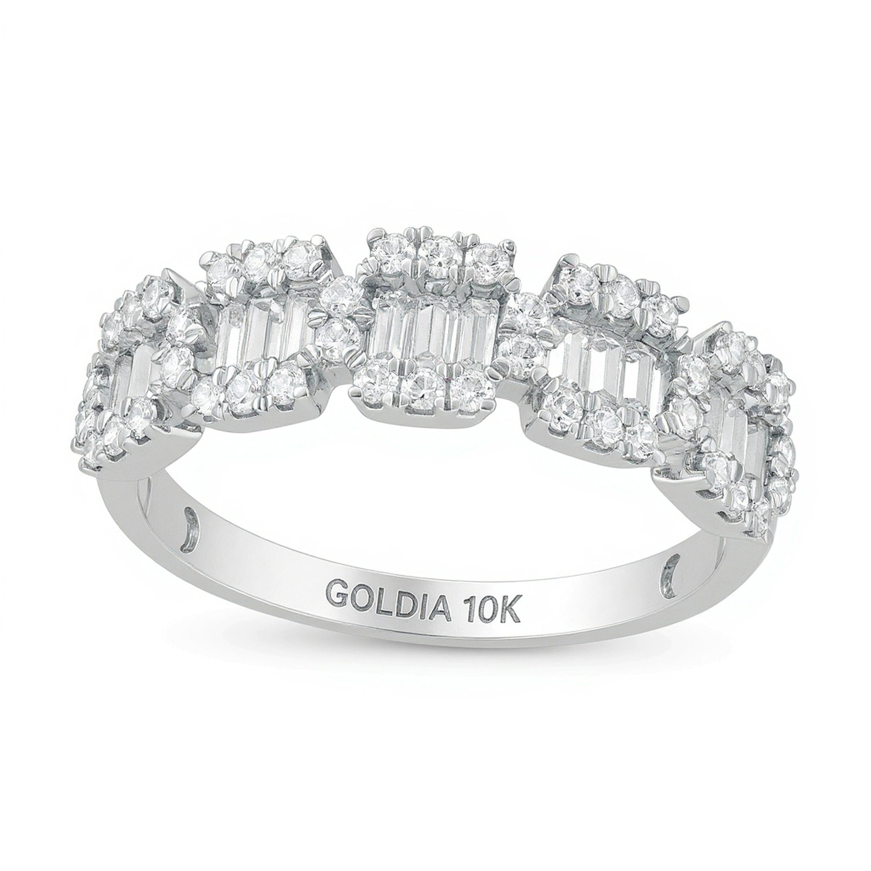 0.75 CT. TW Baguette and Round Diamond Composite Five Stone Ring in 10K White Gold
