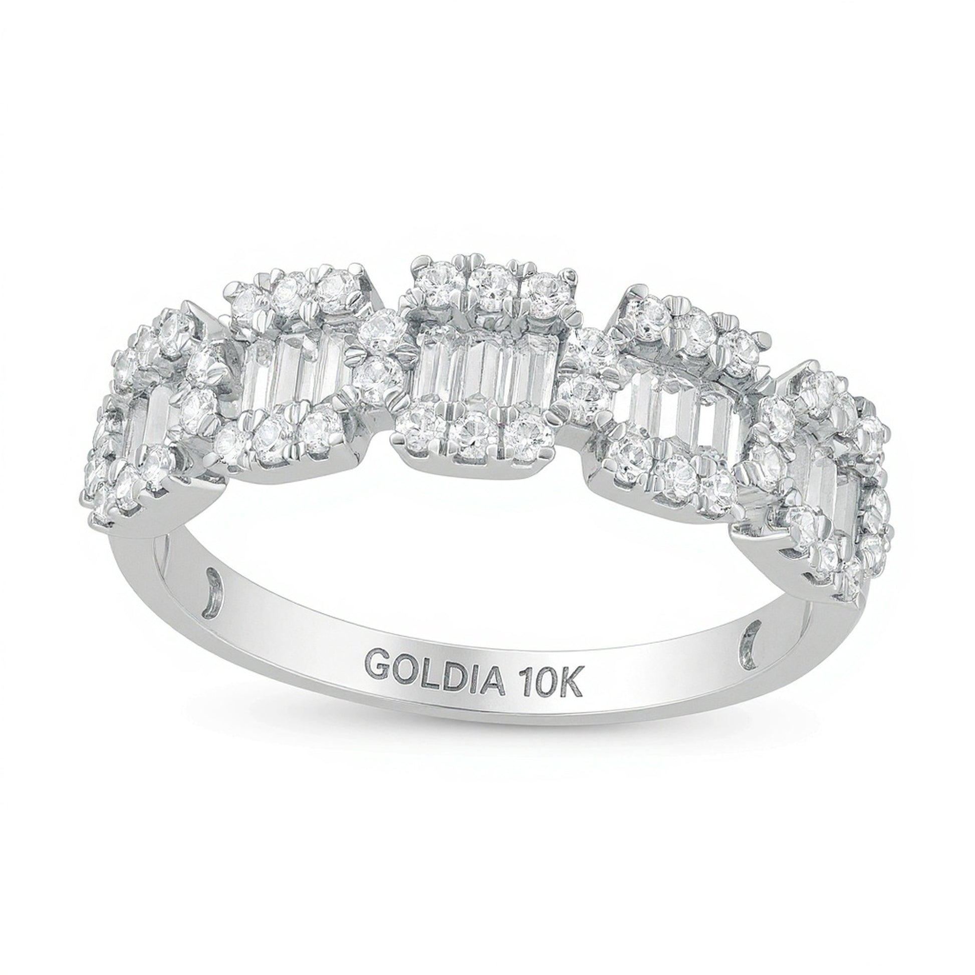 0.75 CT. TW Baguette and Round Diamond Composite Five Stone Ring in 10K White Gold