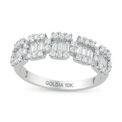 0.75 CT. TW Baguette and Round Diamond Composite Five Stone Ring in 10K White Gold