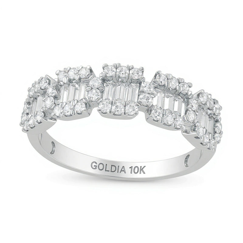 0.75 CT. TW Baguette and Round Diamond Composite Five Stone Ring in 10K White Gold