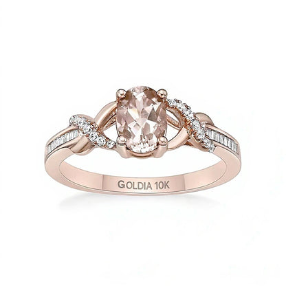 Oval Morganite and 0.17 CT. TW Diamond Crossover Split Shank Ring in 10K Rose Gold