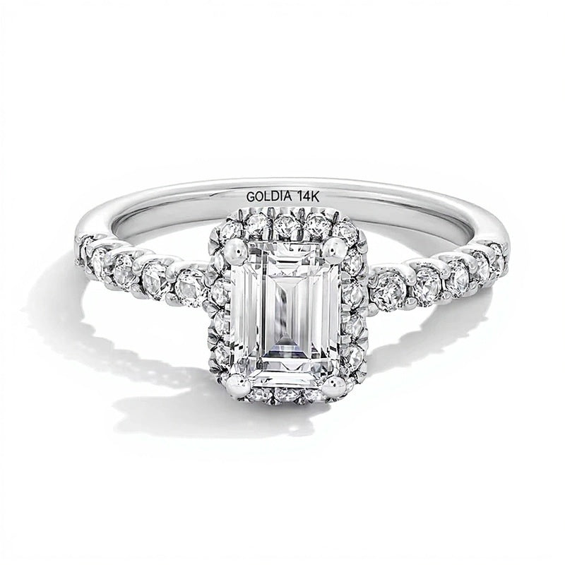 1.5 CT. TW Emerald-Cut Lab-Grown Diamond Frame Ring in 14K White Gold (F/SI2)