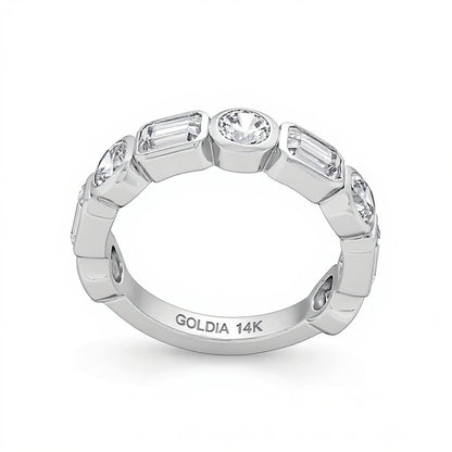 2.63 CT. TW Emerald-Cut and Round Lab-Grown Diamond Bezel-Set Anniversary Band in 14K White Gold (F/VS2)