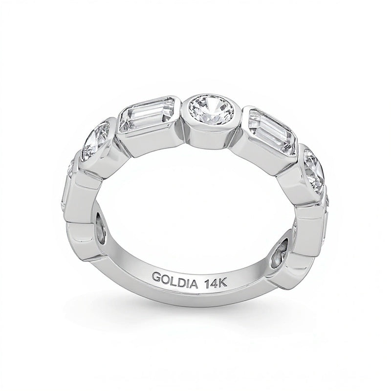 2.63 CT. TW Emerald-Cut and Round Lab-Grown Diamond Bezel-Set Anniversary Band in 14K White Gold (F/VS2)