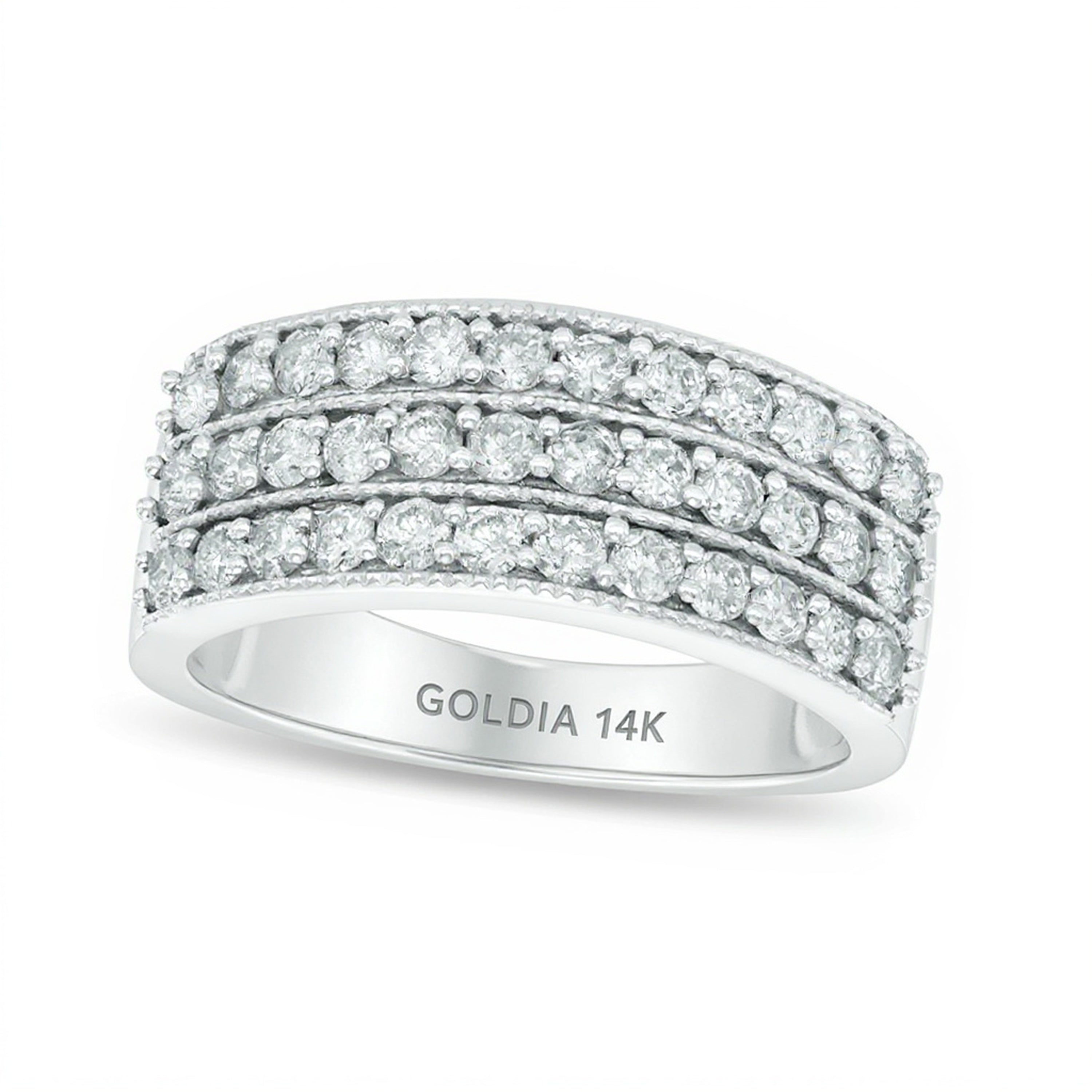1.0 CT. TW Diamond Vintage-Style Three Row Band in 14K White Gold