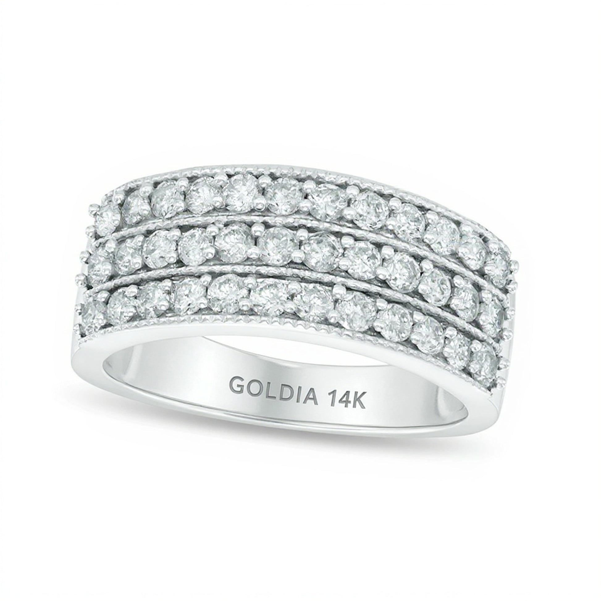 1.0 CT. TW Diamond Vintage-Style Three Row Band in 14K White Gold