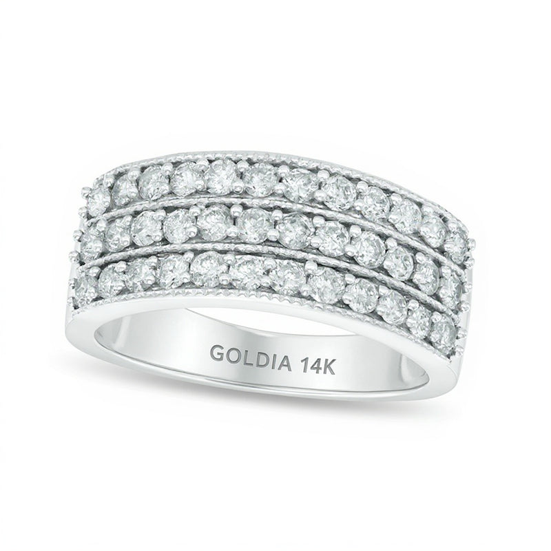1.0 CT. TW Diamond Vintage-Style Three Row Band in 14K White Gold