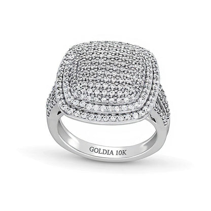 1.0 CT. TW Cushion-Shaped Multi-Diamond Double Frame Split Shank Ring in 10K White Gold