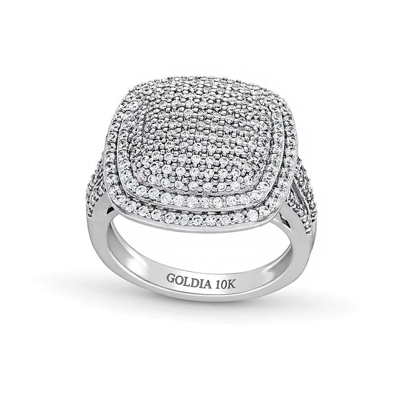 1.0 CT. TW Cushion-Shaped Multi-Diamond Double Frame Split Shank Ring in 10K White Gold