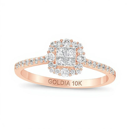 0.38 CT. TW Princess-Cut Quad Diamond Frame Engagement Ring in 10K Rose Gold