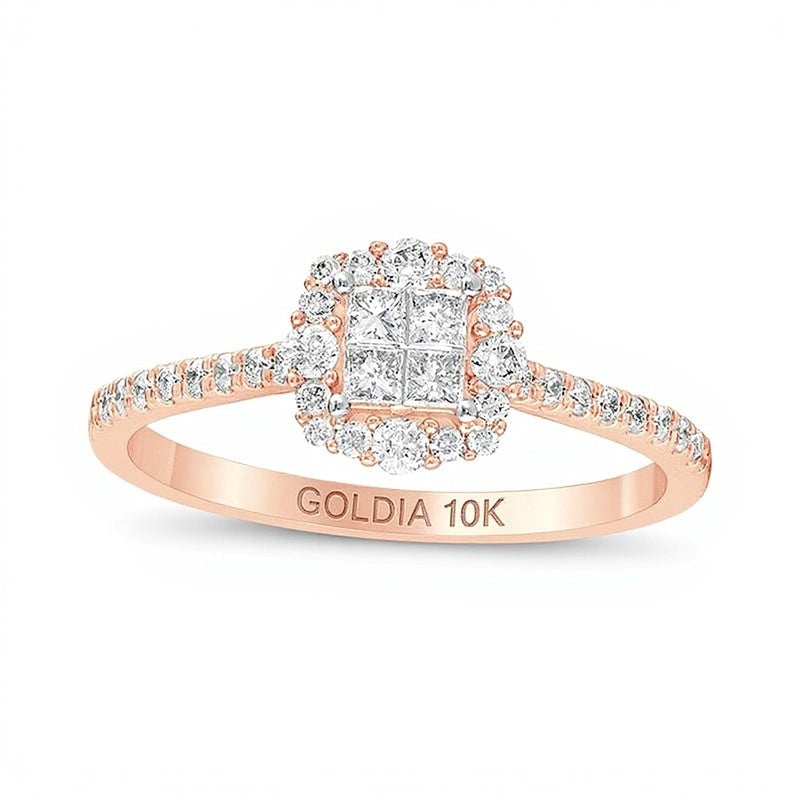 0.38 CT. TW Princess-Cut Quad Diamond Frame Engagement Ring in 10K Rose Gold