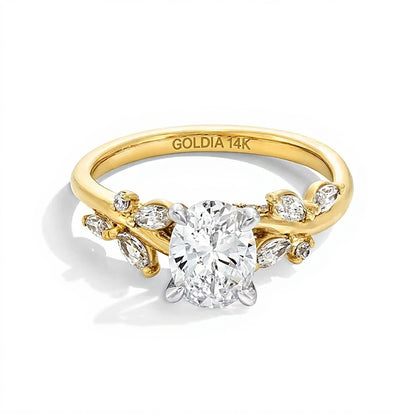 1.33 CT. TW Oval Lab-Grown Diamond Leaf Shank Engagement Ring in 14K Gold (F/VS2)