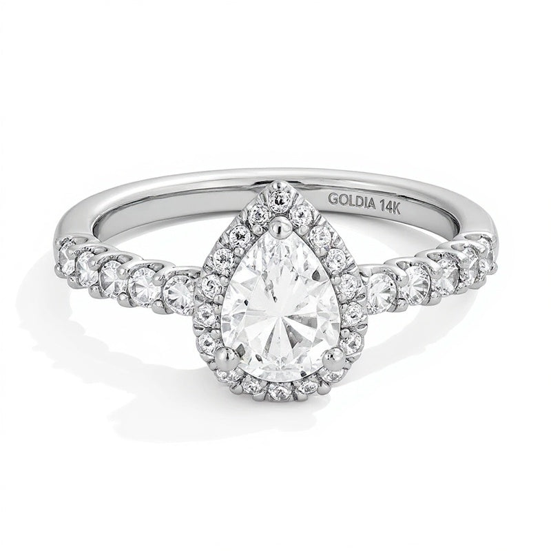 1.5 CT. TW Pear-Shaped Lab-Grown Diamond Frame Ring in 14K White Gold (F/SI2)