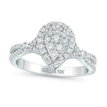 0.5 CT. TW Multi-Diamond Pear-Shaped Frame Split Shank Ring in 10K White Gold