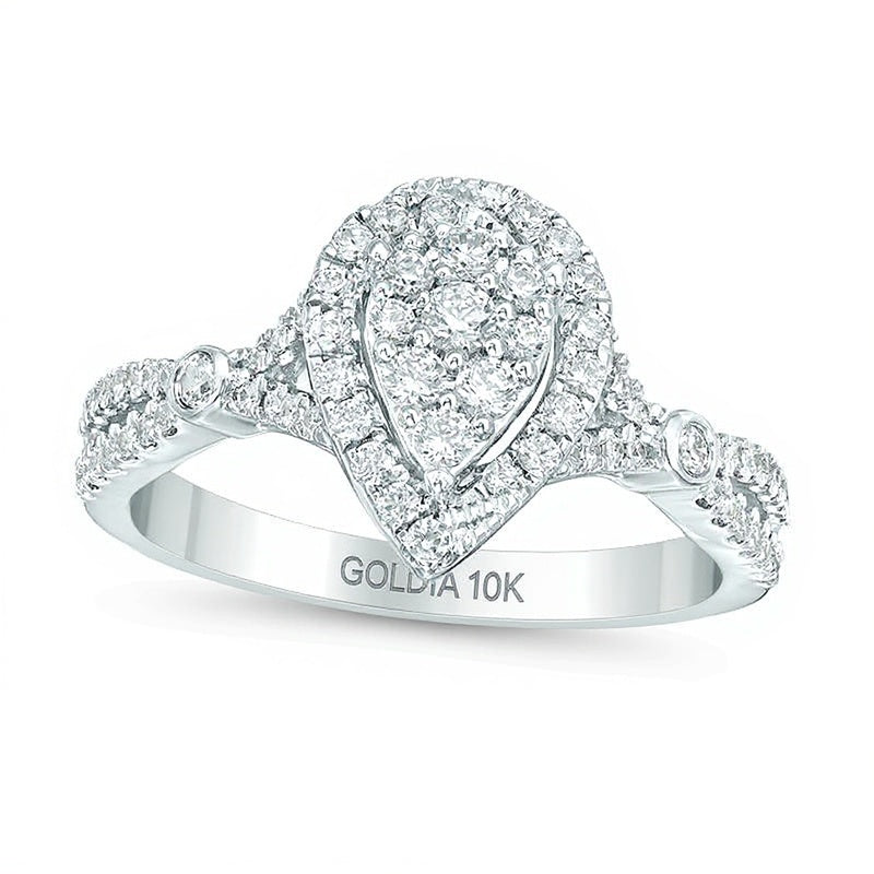 0.5 CT. TW Multi-Diamond Pear-Shaped Frame Split Shank Ring in 10K White Gold