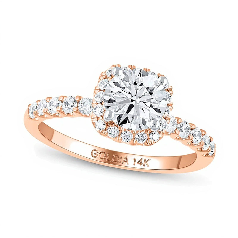 1.5 CT. TW Lab-Grown Diamond Cushion-Shaped Frame Engagement Ring in 14K Rose Gold (F/SI2)