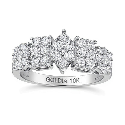 1.0 CT. TW Marquise, Oval and Emerald Multi-Diamond Alternating Ring in 10K White Gold